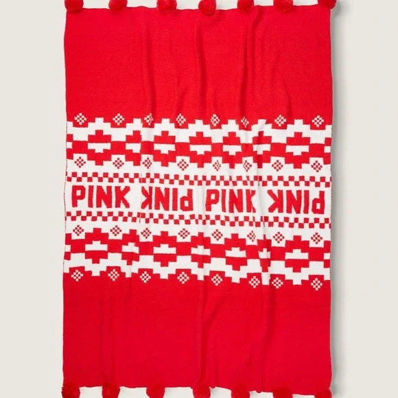 New Victoria’s Secret PINK logo Soft Red White
Marshmallow Knit Blanket Throw - Picture 1 of 6